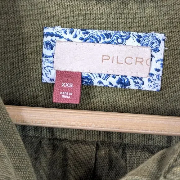 Anthropologie Pilcro Oxford Tunic Buttondown Shirt Olive Green Oversized XXS - Picture 6 of 7